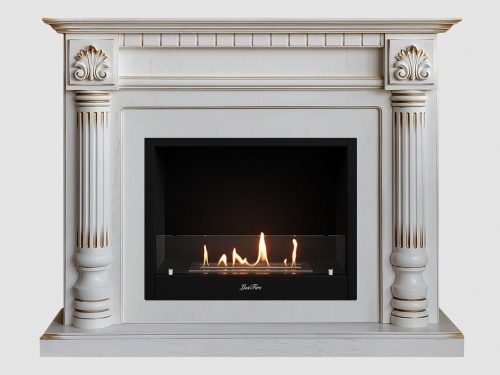 Каминный портал МДФ "Македония 1300" с биокамином Lux Fire "Фаер Бокс 1-30" (белый)