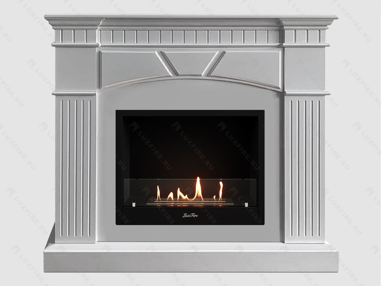 Каминный портал МДФ "Шервуд 1250" с биокамином Lux Fire "Фаер Бокс 1-33" (белый) по цене 81 700 руб.
